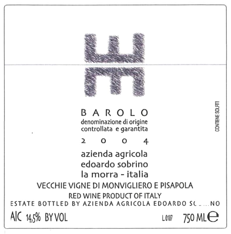 Bodega Severino Sanz Barolo Vecchie Vigne di Monvigliero e Pisapola 2004 Front Label