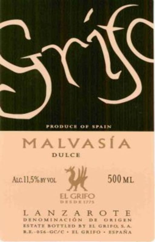 El Grifo Dulce Malvasia 2012 Front Label