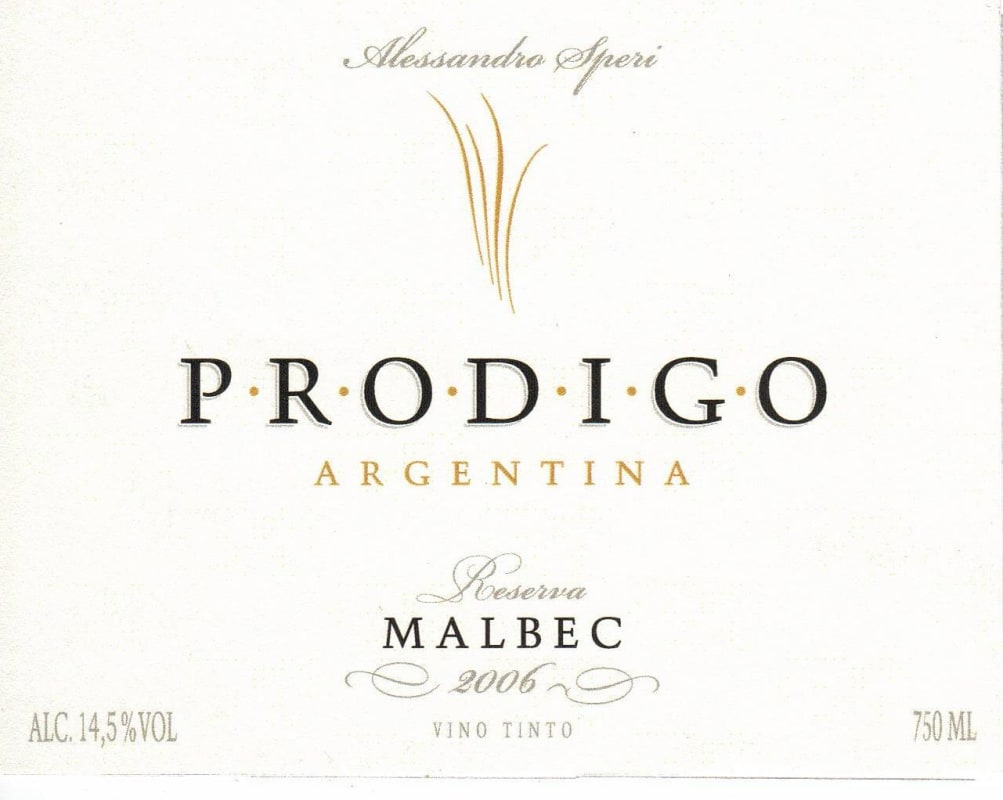 El Hijo Prodigo Reserva Malbec 2006 Front Label
