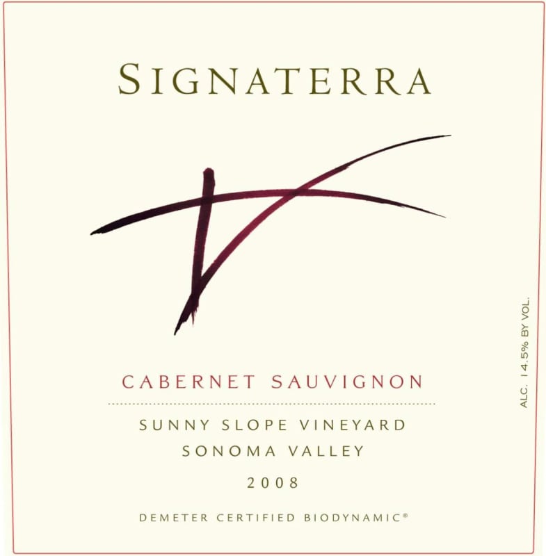 Benziger Signaterra Sunny Slope Vineyard Cabernet Sauvignon 2008 Front Label