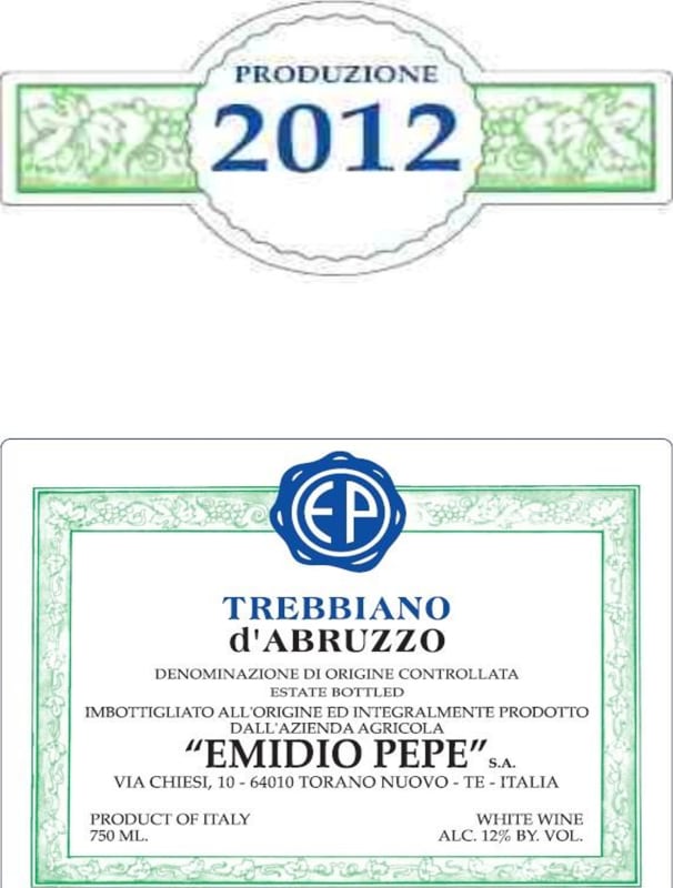 Emidio Pepe Trebbiano d'Abruzzo 2012 Front Label