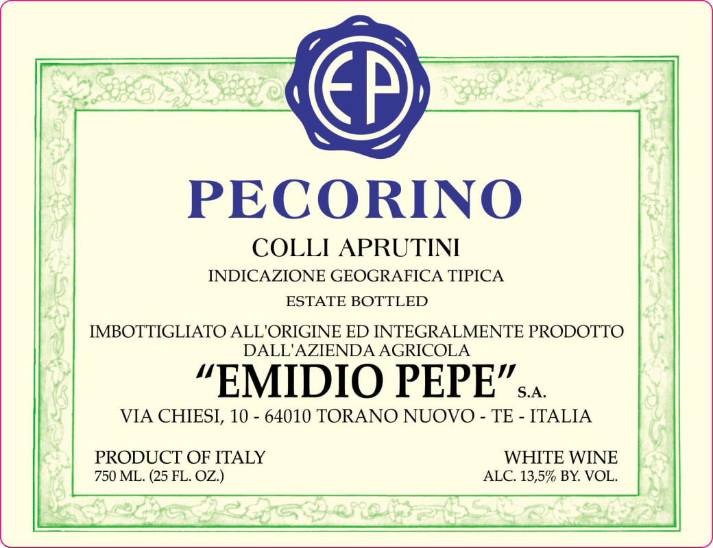 Emidio Pepe Colli Aprutini Pecorino 2013 Front Label