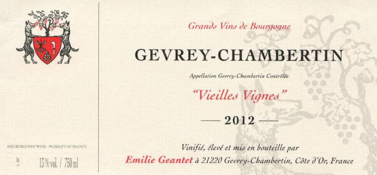 Emilie Geantet Gevrey-Chambertin Vieilles Vignes 2012 Front Label