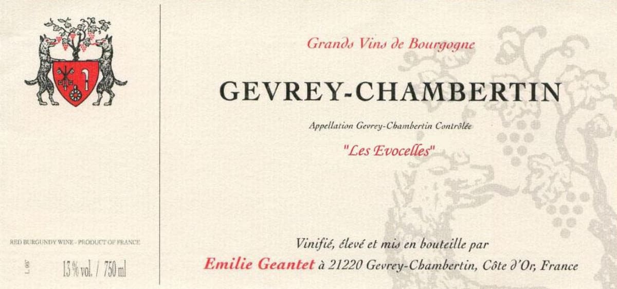 Emilie Geantet Gevrey-Chambertin Les Evoscelles 2013 Front Label