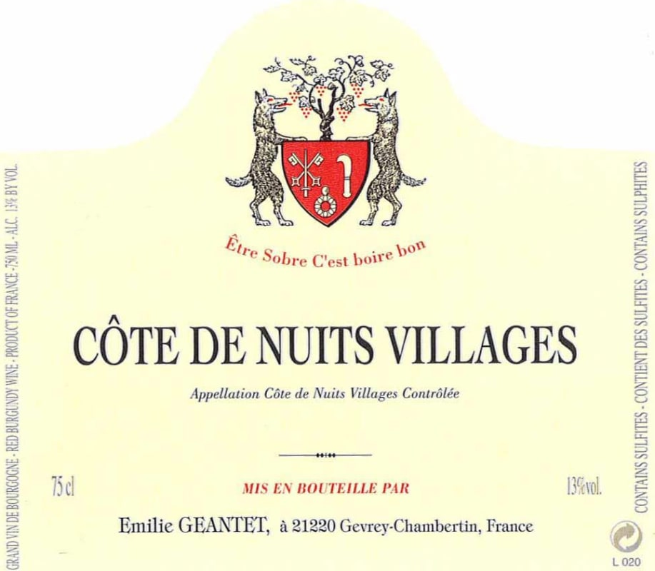 Emilie Geantet Cote de Nuits-Villages 2012 Front Label