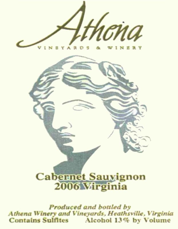 Athena Vineyards & Winery Cabernet Sauvignon 2006 Front Label