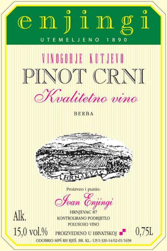 Enjingi Pinot Crni 2008 Front Label