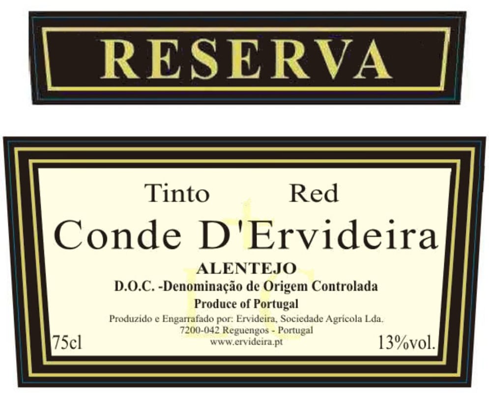 Ervideira Alentejo Reserva 2010 Front Label