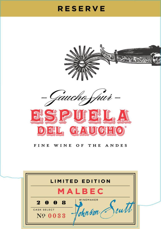 Espuela del Gaucho Reserve Malbec 2008 Front Label