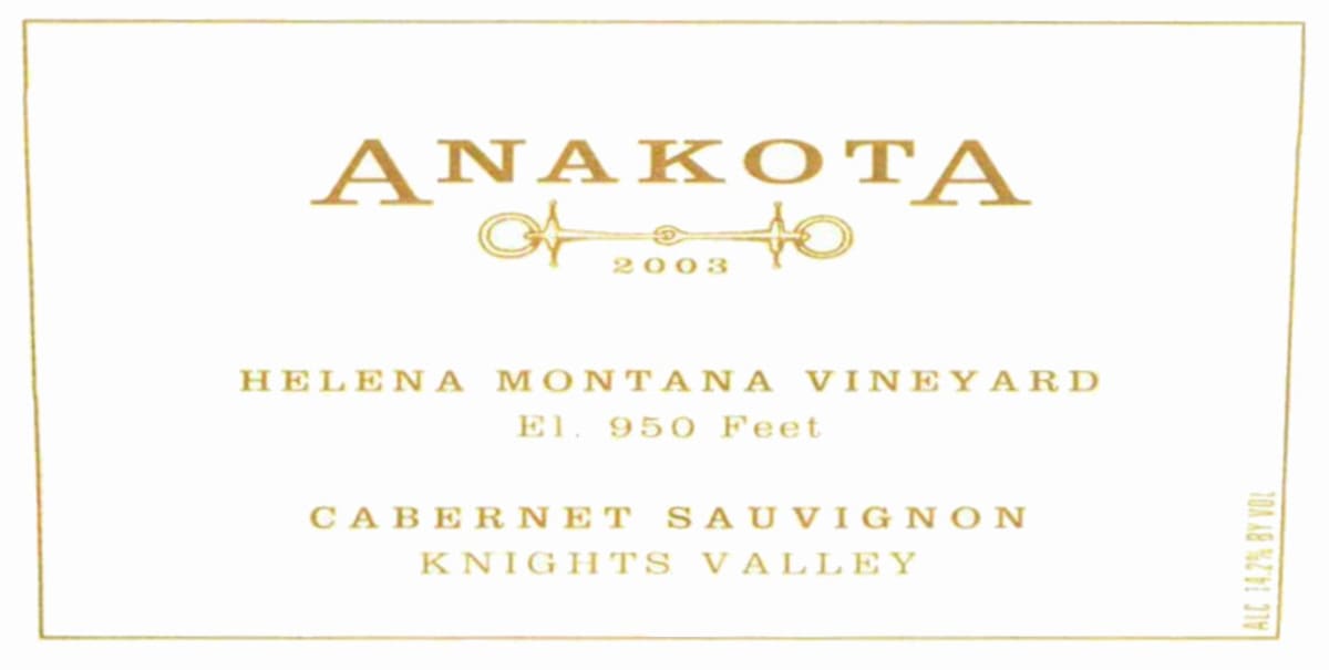 Anakota Helena Dakota Vineyard Cabernet Sauvignon 2003 Front Label