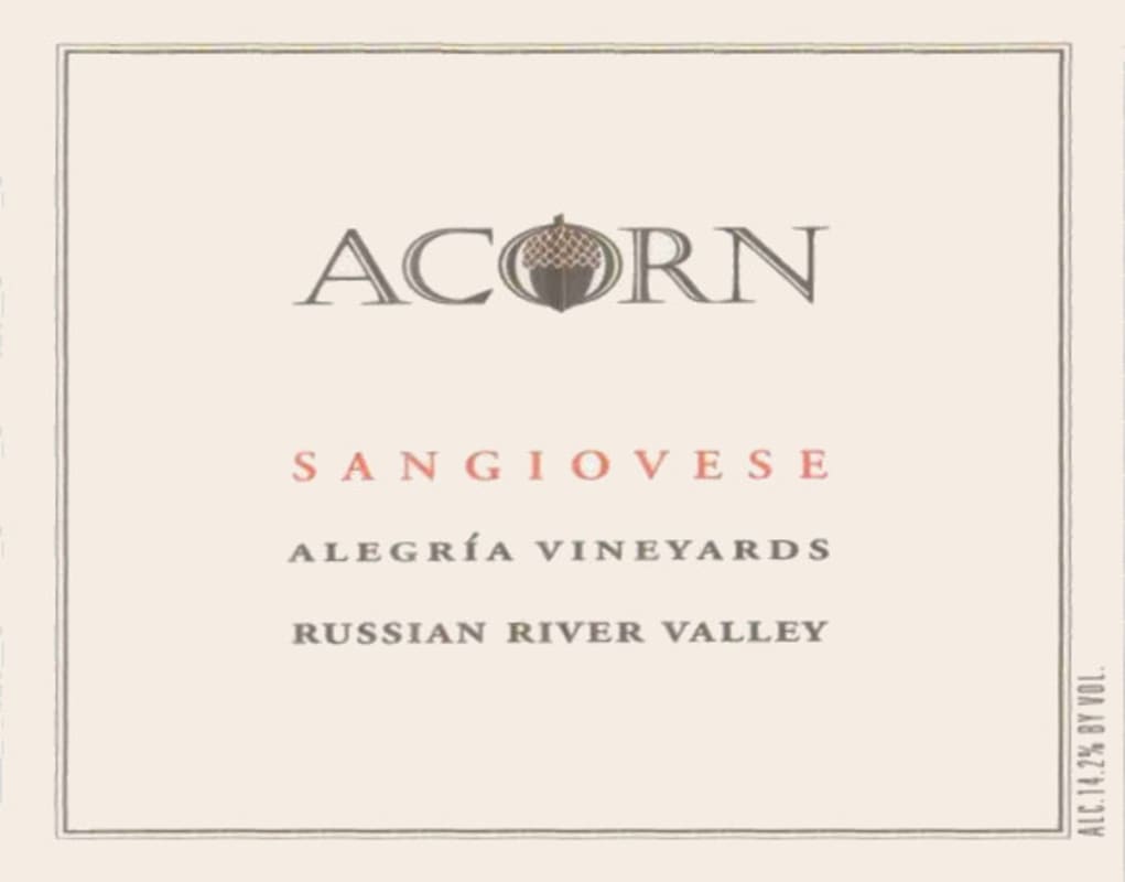 ACORN Winery Alegria Sangiovese 2003 Front Label