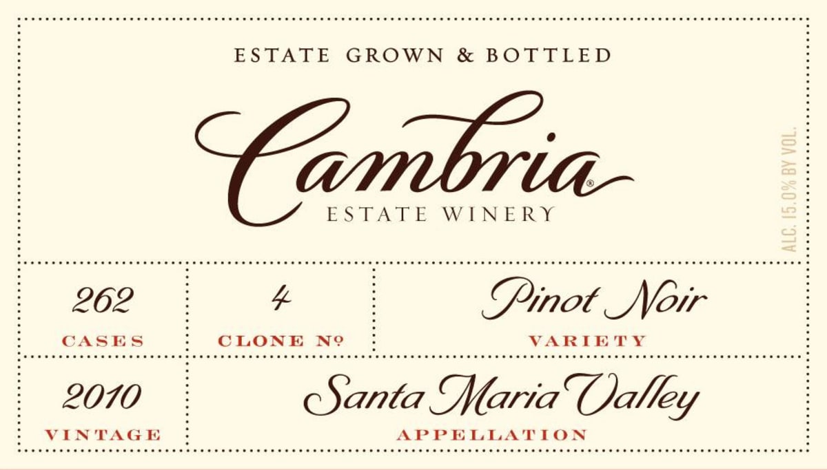 Cambria Clone 4 Pinot Noir 2010 Front Label
