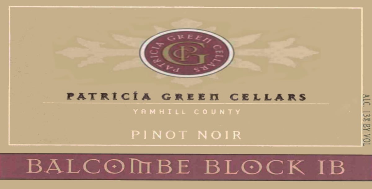 Patricia Green Balcombe Vineyard Block 1B Pinot Noir 2001 Front Label