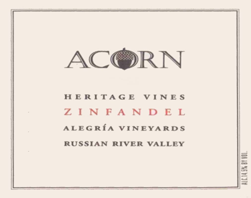 ACORN Winery Alegria Heritage Zinfandel 2005 Front Label
