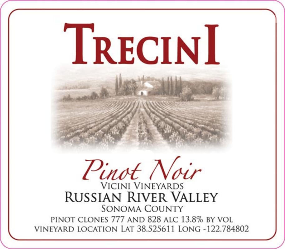 Trecini Cellars Vicini Vineyard Pinot Noir 2010 Front Label