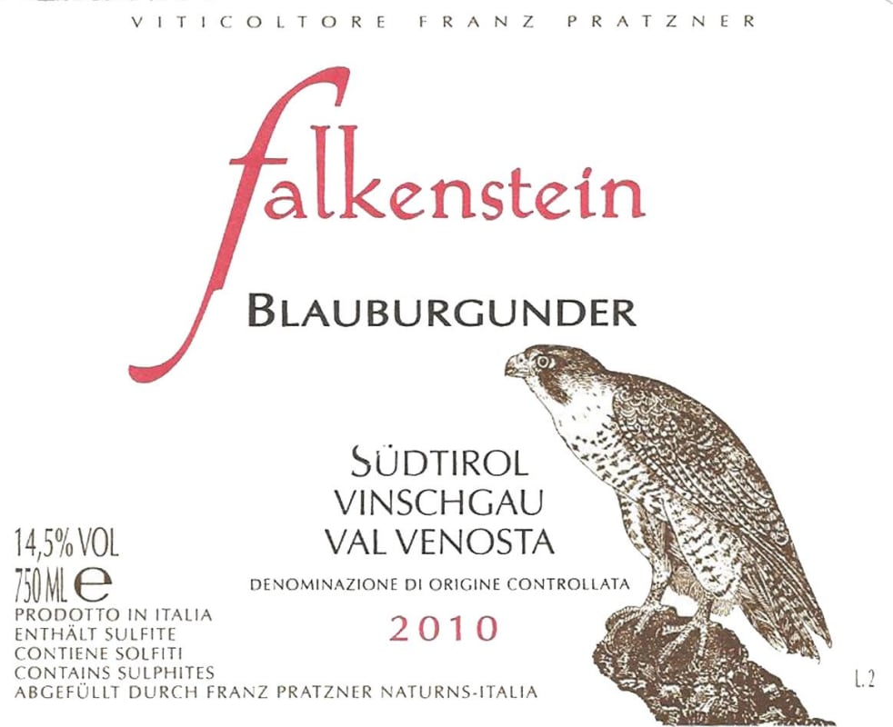 Falkenstein Alto Adige Valle Venosta Blauburgunder 2010 Front Label