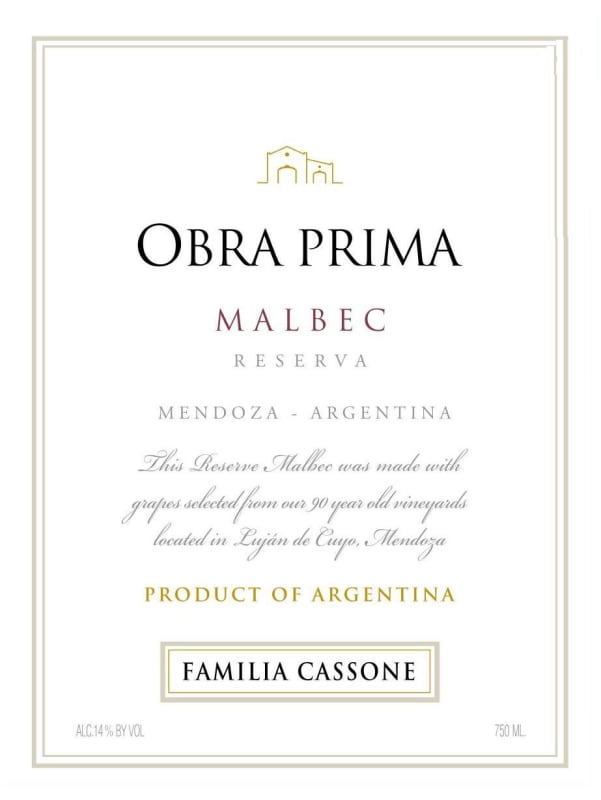 Familia Cassone Obra Prima Reserva Malbec 2007 Front Label
