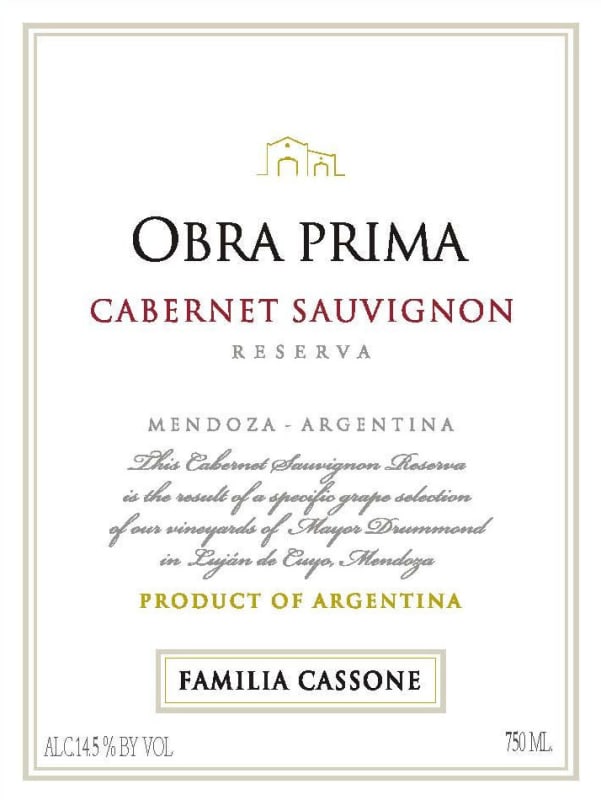 Familia Cassone Obra Prima Reserva Cabernet Sauvignon 2010 Front Label