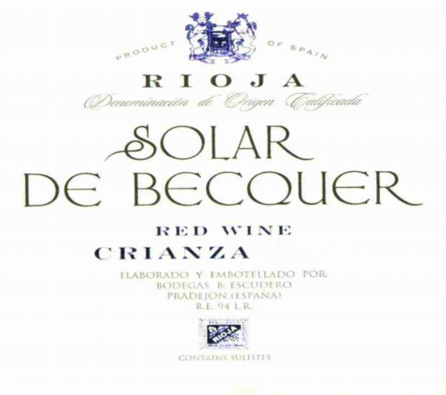 Familia Escudero Solar de Becquer Crianza 2012 Front Label