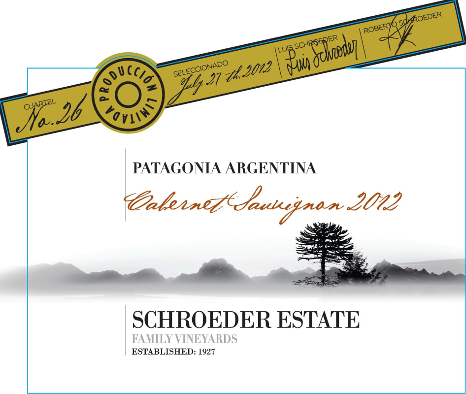 Familia Schroeder Estate Cabernet Sauvignon 2012 Front Label