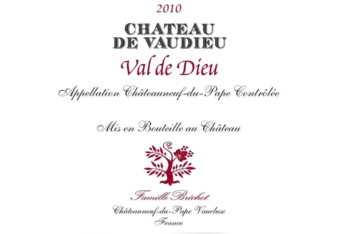 Chateau de Vaudieu Chateauneuf-du-Pape Val de Dieu 2010 Front Label