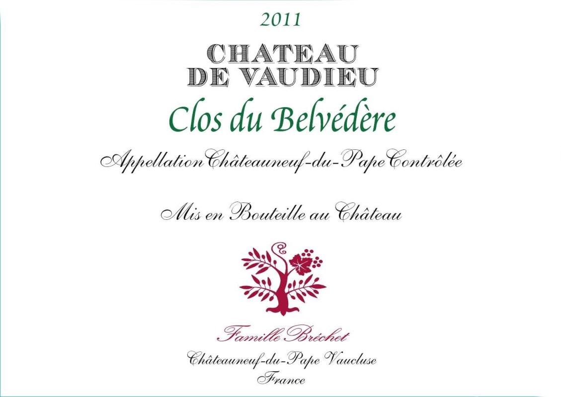 Chateau de Vaudieu Chateauneuf-du-Pape Clos du Belvedere Blanc 2011 Front Label