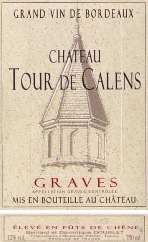 Famille Doublet Graves Chateau Tour de Calens 2009 Front Label