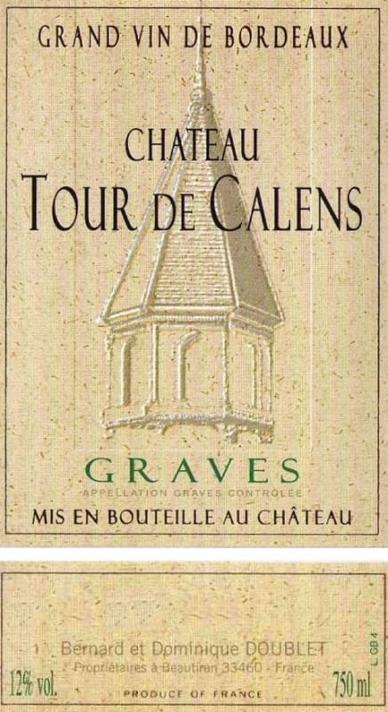 Famille Doublet Graves Chateau Tour de Calens Blanc 2010 Front Label