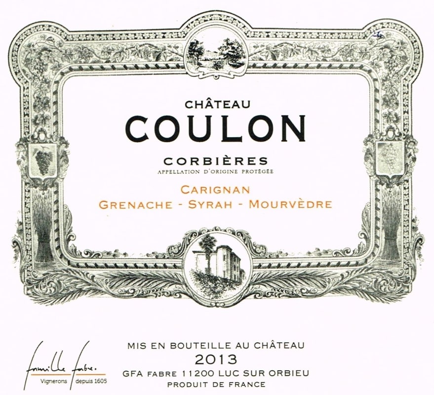 Famille Fabre Chateau Coulon Corbieres 2013 Front Label