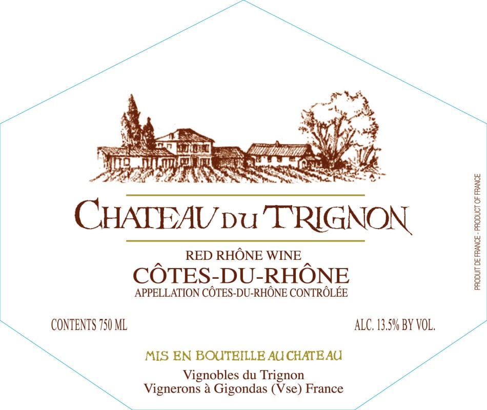Famille Quiot Cotes du Rhone Chateau du Trignon Rouge 2012 Front Label