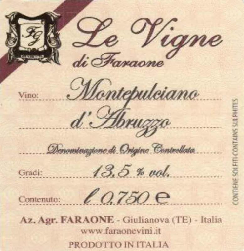 Faraone Vini Montepulciano d'Abruzzo Le Vigne di Faraone 2011 Front Label