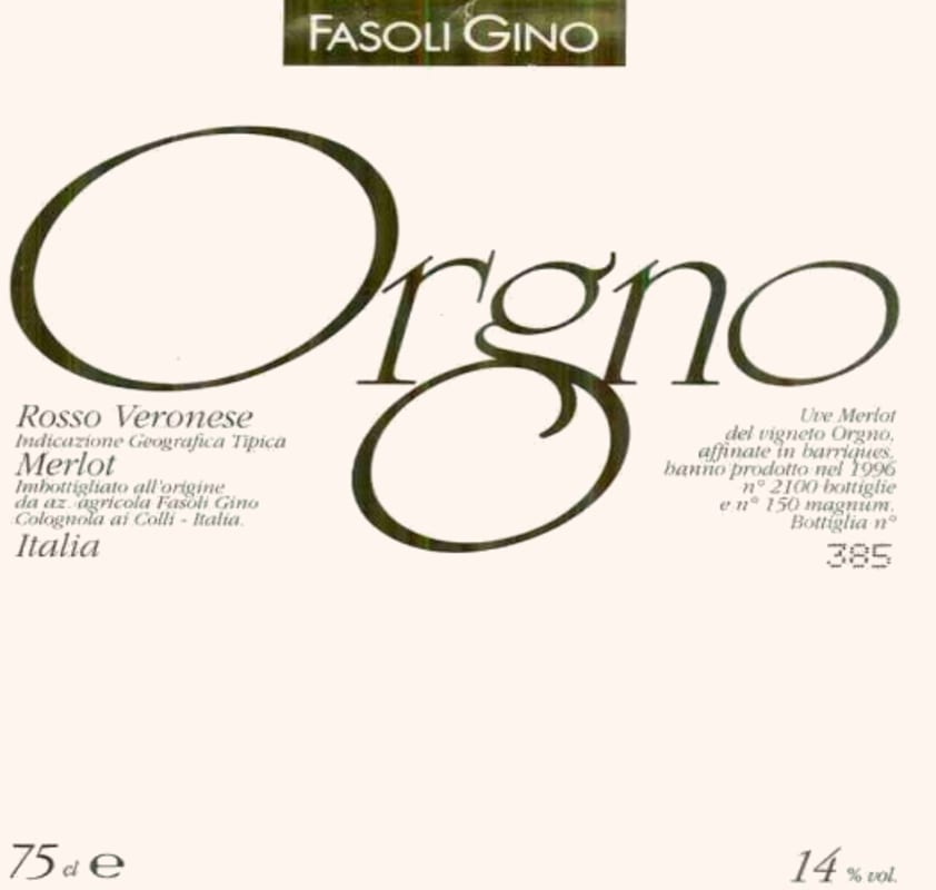 Fasoli Gino Veronese Orgno Merlot 2007 Front Label