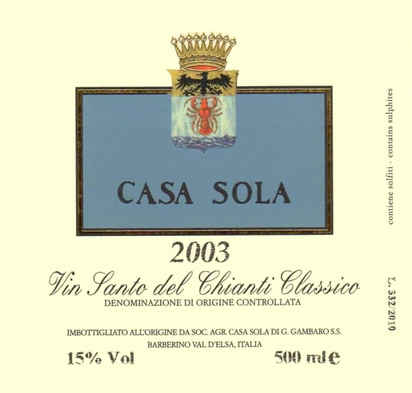Fattoria Casa Sola Vin Santo del Chianti Classico 2003 Front Label