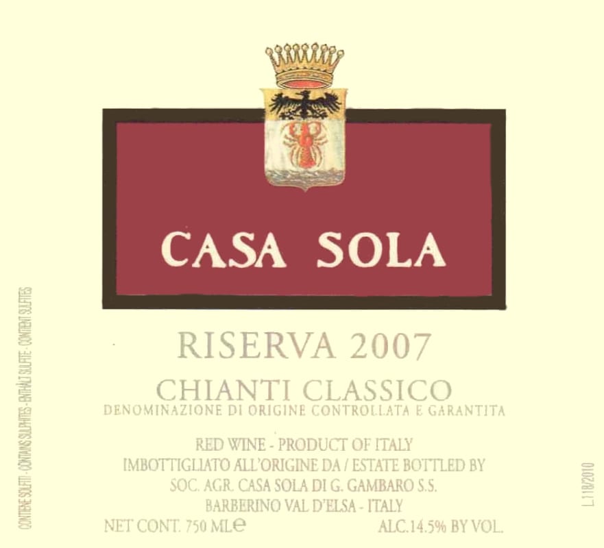 Fattoria Casa Sola Chianti Classico Riserva 2007 Front Label