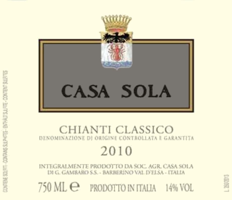 Fattoria Casa Sola Chianti Classico 2010 Front Label