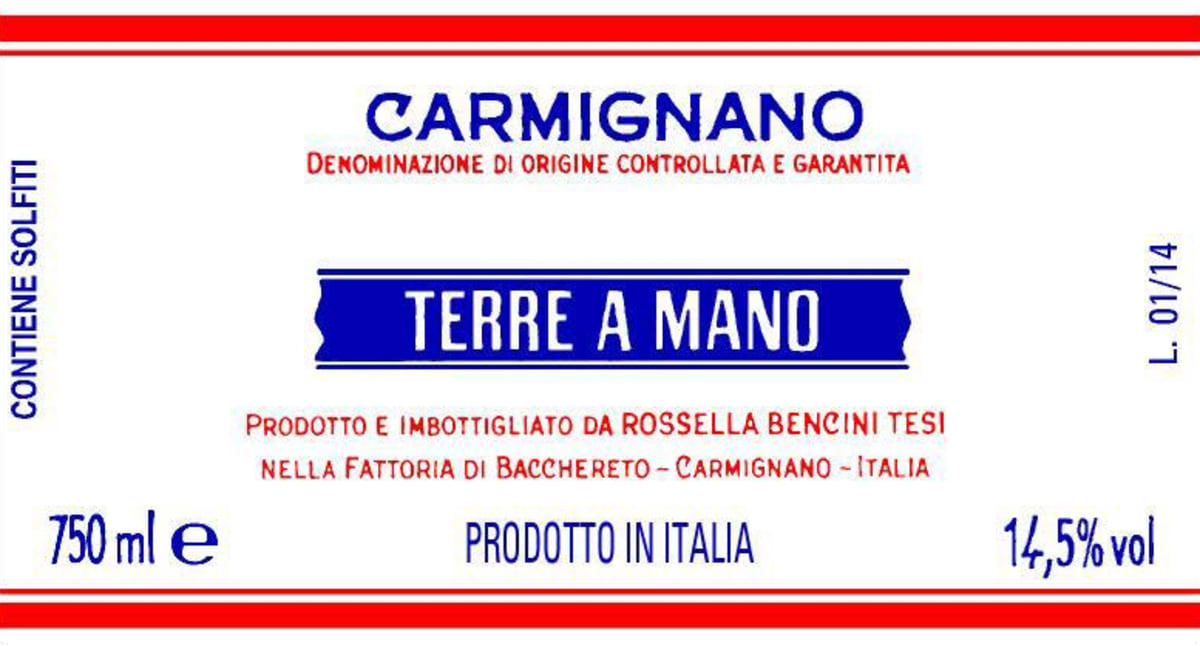 Fattoria di Bacchereto Carmignano Terre a Mano 2012 Front Label