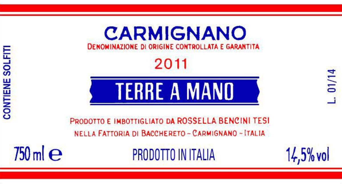 Fattoria di Bacchereto Carmignano Terre a Mano 2011 Front Label