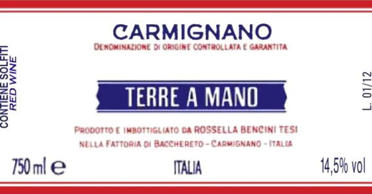 Fattoria di Bacchereto Carmignano Terre a Mano 2010 Front Label