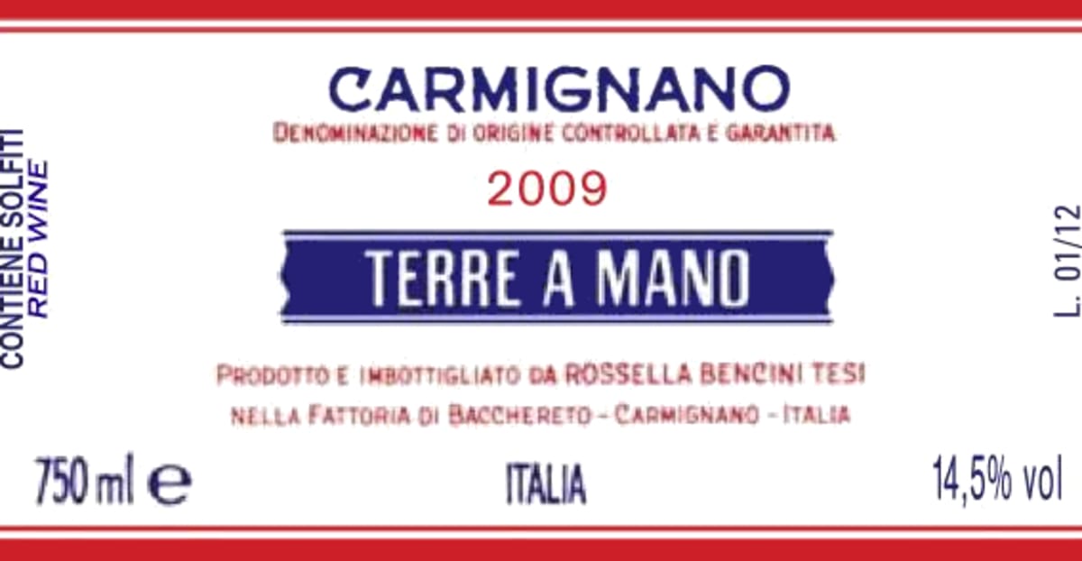 Fattoria di Bacchereto Carmignano Terre a Mano 2009 Front Label