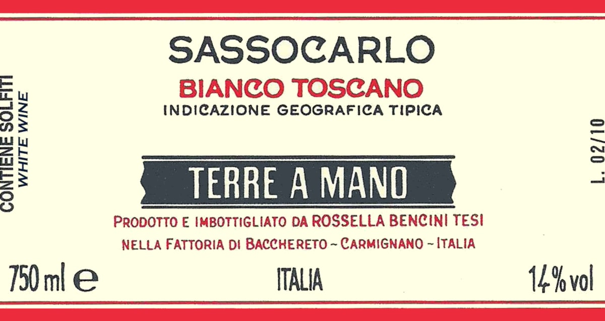 Fattoria di Bacchereto Toscana Terre a Mano Sassocarlo Bianco 2010 Front Label