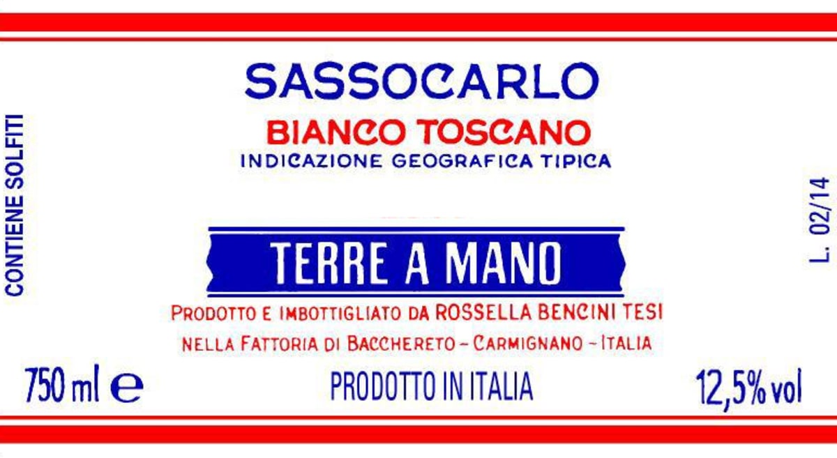 Fattoria di Bacchereto Toscana Terre a Mano Sassocarlo Bianco 2014 Front Label