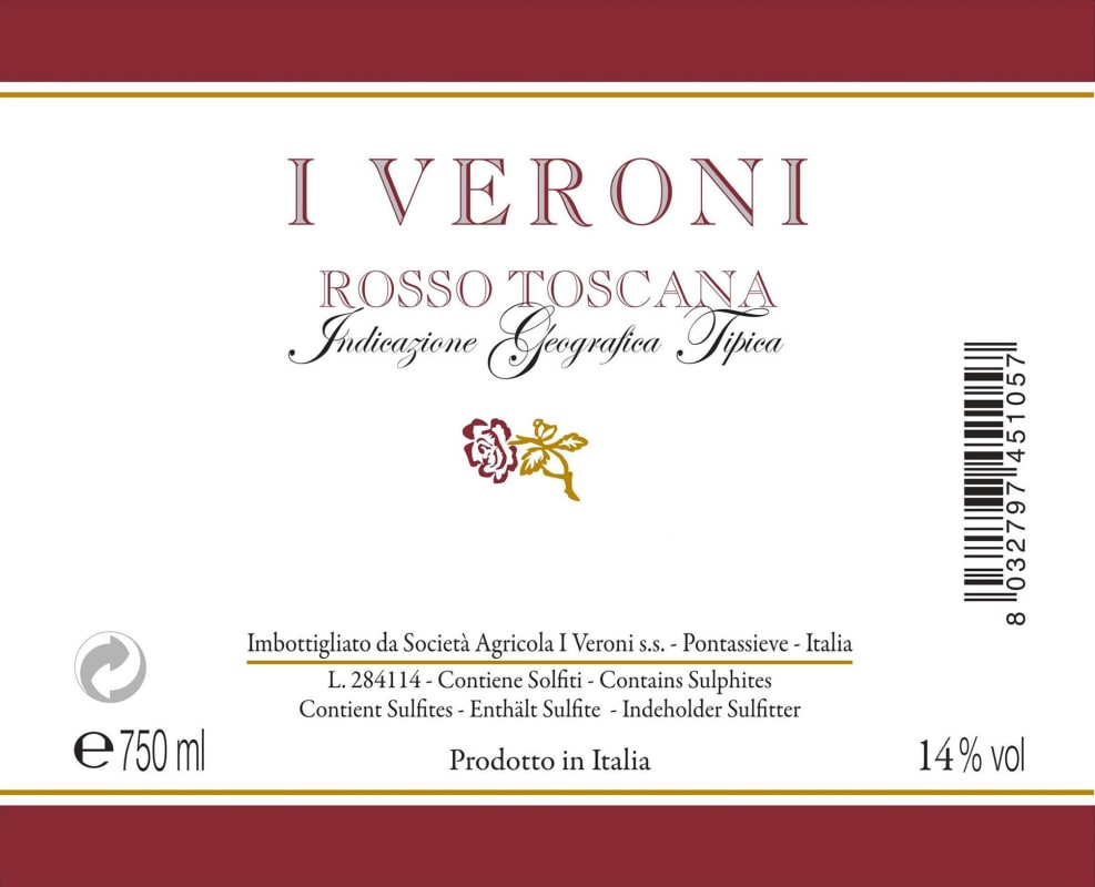 I Veroni Rosso di Toscana 2014 Front Label