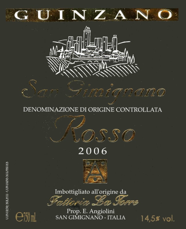 Fattoria La Torre San Gimignano Guinzano Rosso 2006 Front Label
