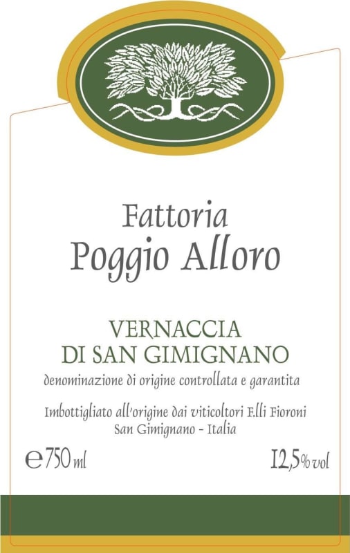 Fattoria Poggio Alloro Vernaccia di San Gimignano 2015 Front Label
