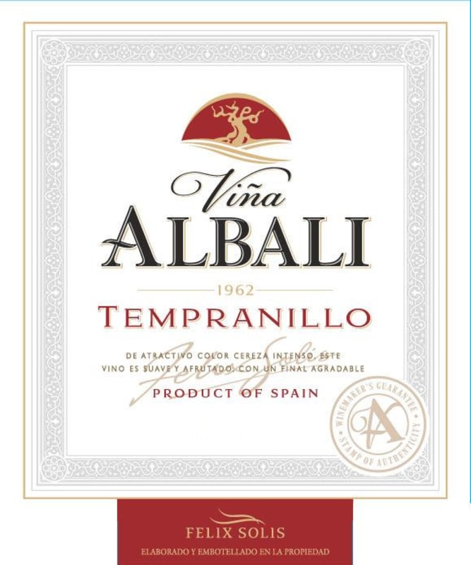 Felix Solis Avantis Valdepenas Vina Albali Tempranillo 2015 Front Label