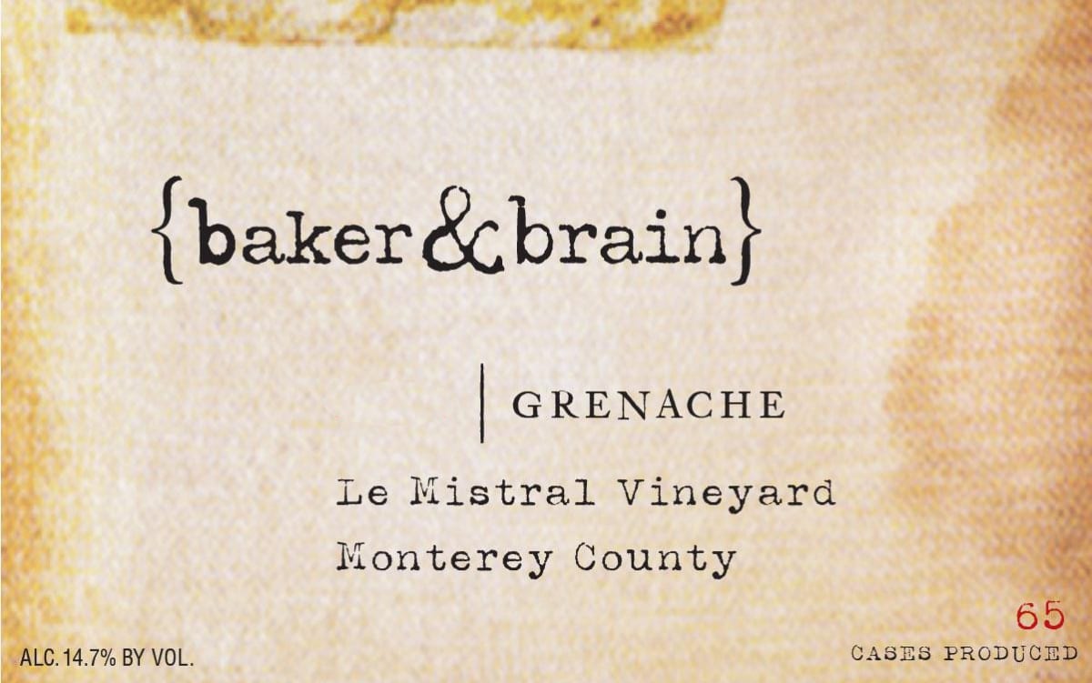 Baker & Brain Le Mistral Vineyard Grenache 2012 Front Label
