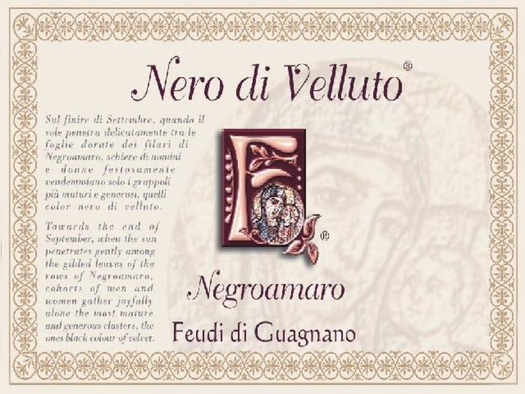 Feudi di Guagnano Salento Nero di Velluto Negroamaro 2008 Front Label