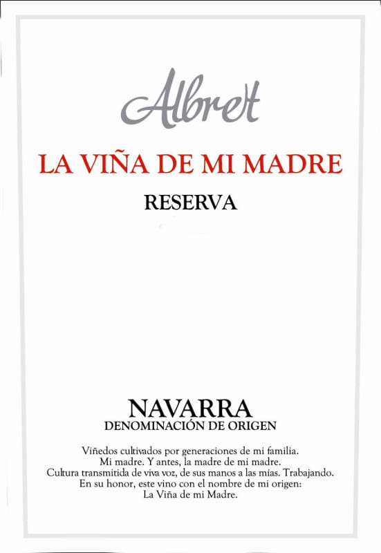Finca Albret La Vina de Mi Madre Reserva 2008 Front Label