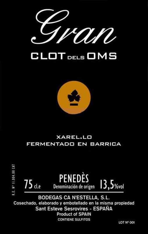 Finca ca n'Estella Gran Clot dels Oms Xarel-lo 2012 Front Label
