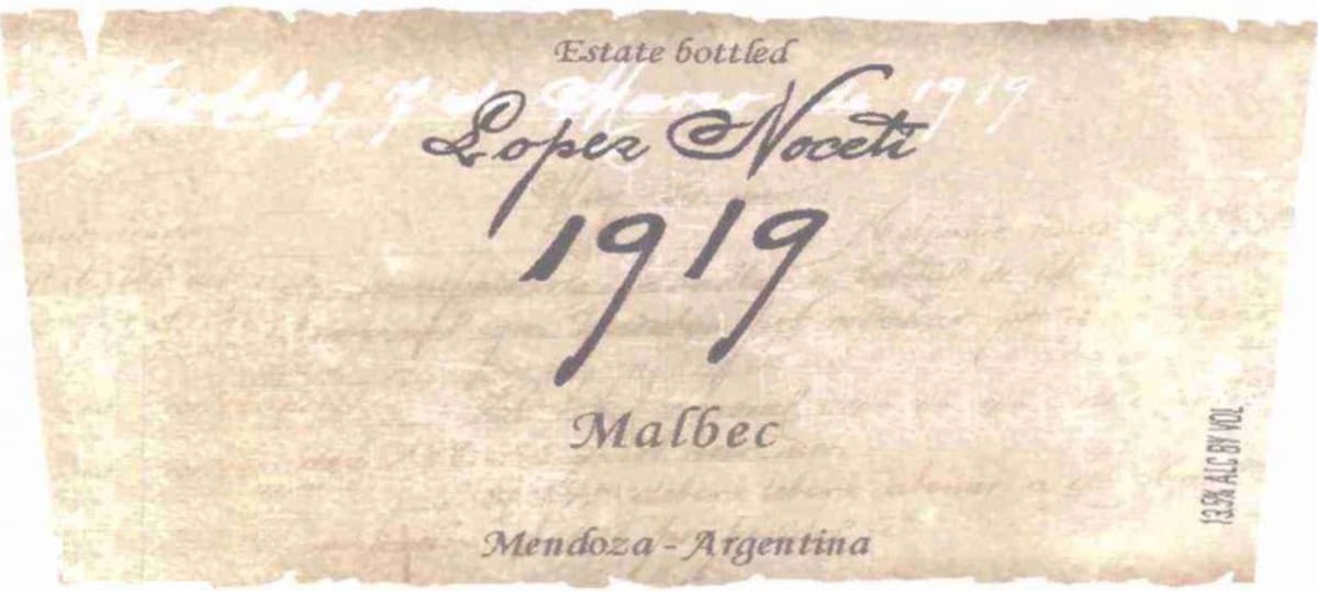 Finca Lopez Noceti 1919 Malbec 2012 Front Label